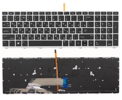 Клавиатура для ноутбука HP ProBook 450 G5, 455 G5, 470 G5, черная с серебристой рамкой, c подсветкой
