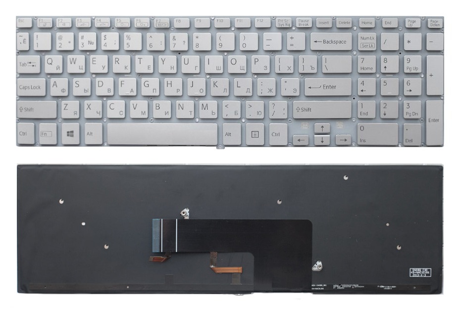 Клавиатура для ноутбука Sony SVF15 серебристая без рамки, с подсветкой за 1 800 руб. - 100point.ru