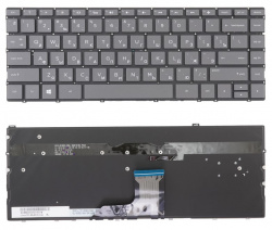 Клавиатура для ноутбука HP Envy 13-AD серая без рамки, с подсветкой