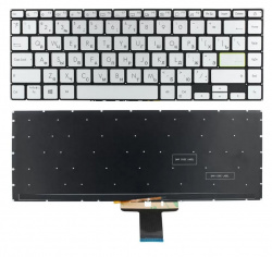 Клавиатура для ноутбука Asus VivoBook 14 K413, X421, S433, серебристая без рамки, с подсветкой
