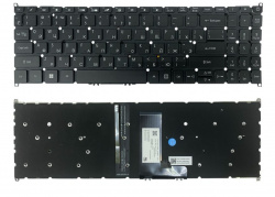 Клавиатура для ноутбука Acer Aspire A315-54G, черная без рамки, с подсветкой