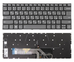 Клавиатура для ноутбука Lenovo 730-13IKB серая без рамки, с подсветкой