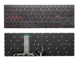 Клавиатура для ноутбука Lenovo Legion Y520-15IKBN, чёрная с красной окантовкой с подсветкой, ВИД1